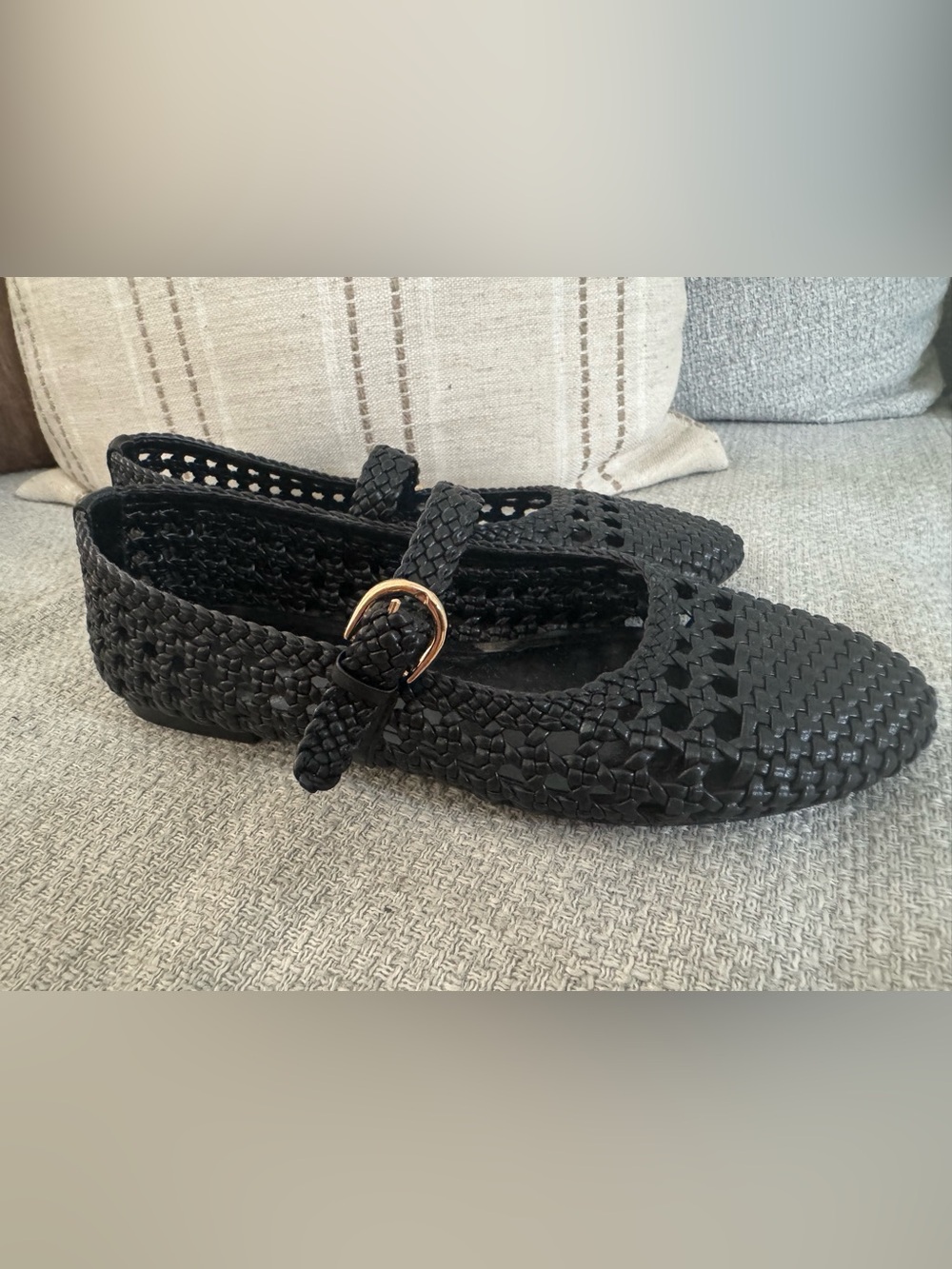Black Woven Mary Jane Flats with Buckle